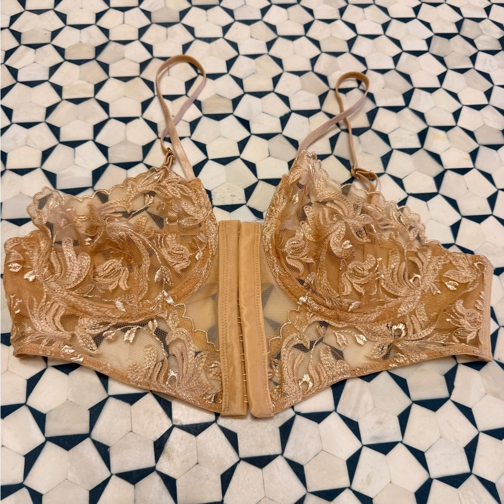 Zara Lace Women's Intimate crop top Tan wired bra mesh see-through